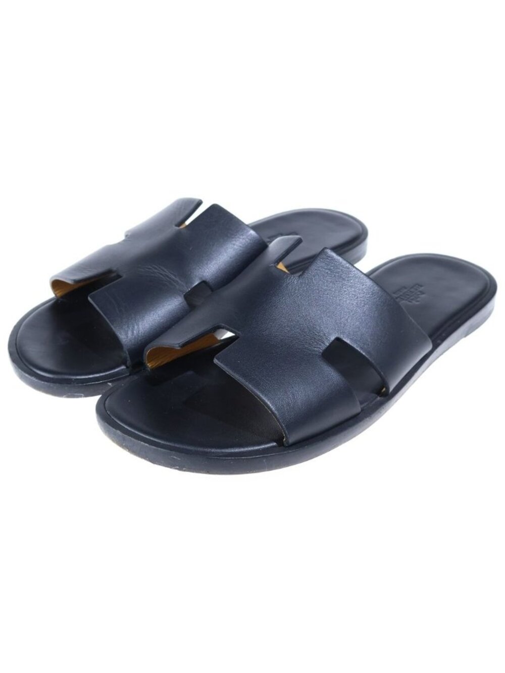 Hermes Izmir H Logo Leather Flat Sandals Shoes Black